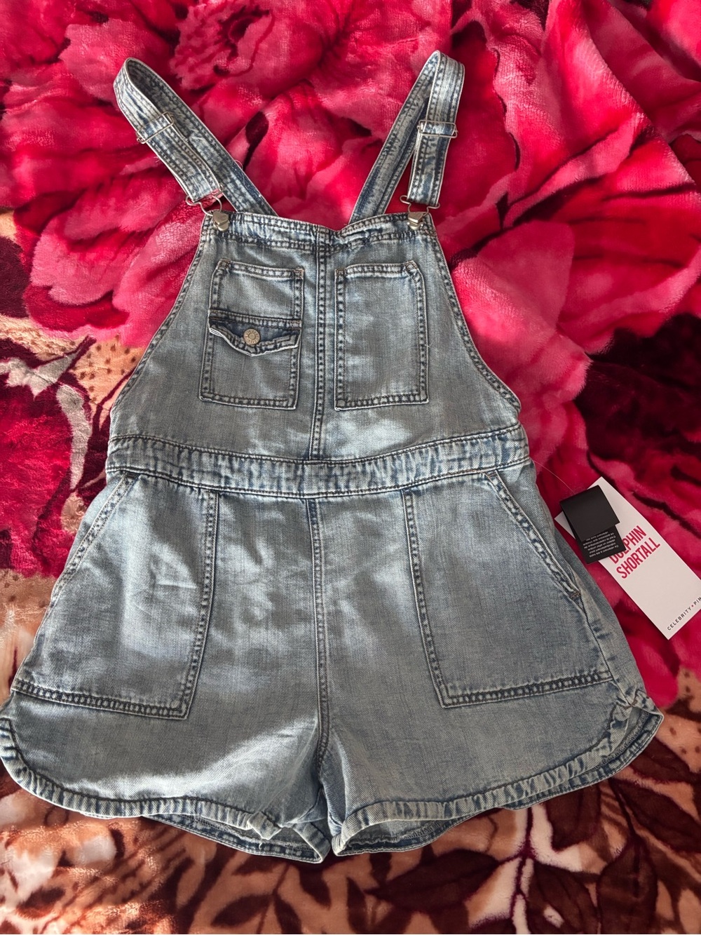 Celebrity Pink Light Blue Denim Overall Shorts